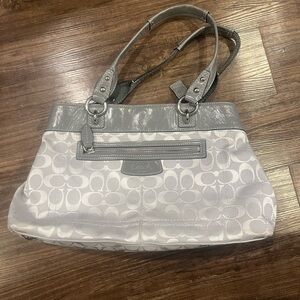 Coach Silver and Gray Signature Shoulder Bag